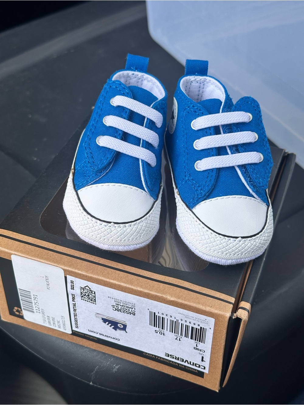 Baby Walker Canvas Shoes in Bright Blue with White Toe